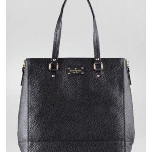 Kate Spade Lg Black Grove Court Thea Leather Tote Polka dot lining and Zip Sides - Picture 1 of 16